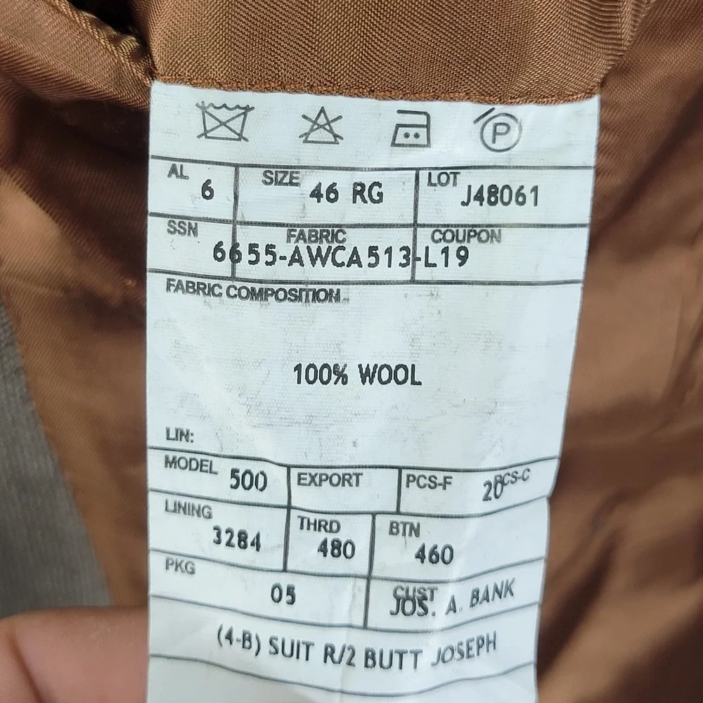 JOS A BANK Men's Sport Coat Blazer Two Button MODEL 500‎ Brown Wool Size 46R